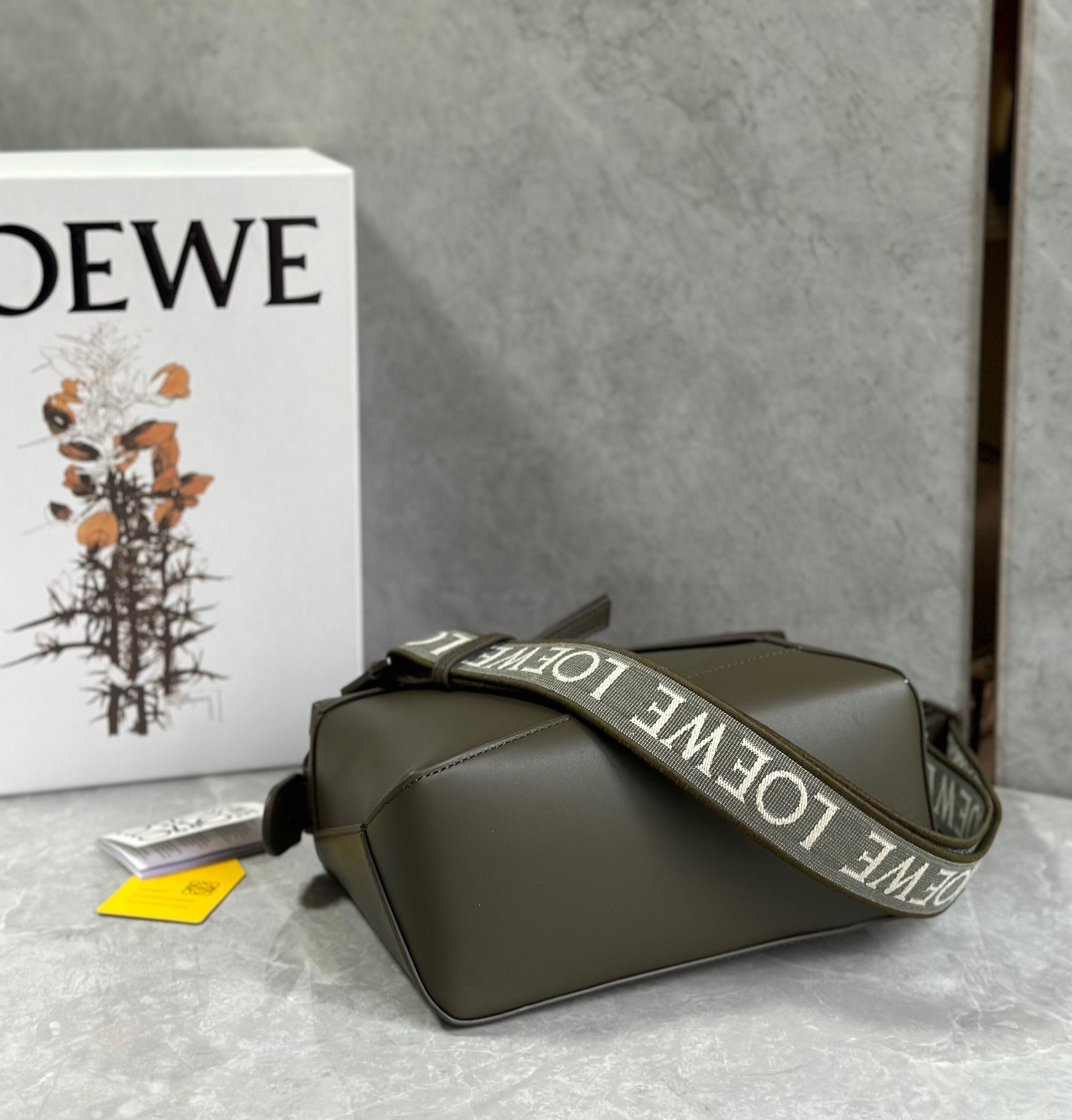 Loewe Puzzle Edge Small Bag In Khaki Green Satin Calfskin