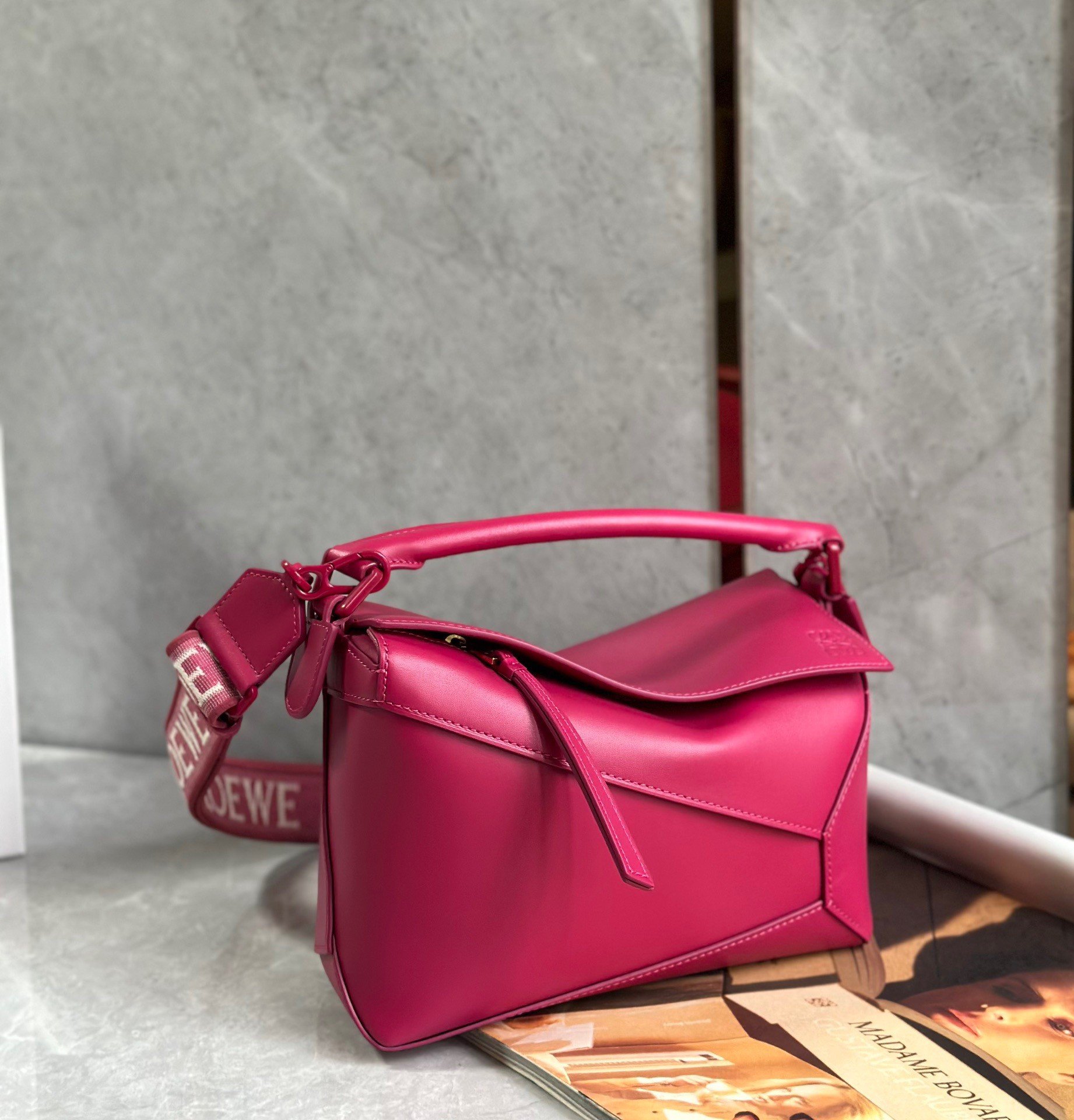 Loewe Puzzle Edge Small Bag In Ruby Red Satin Calfskin