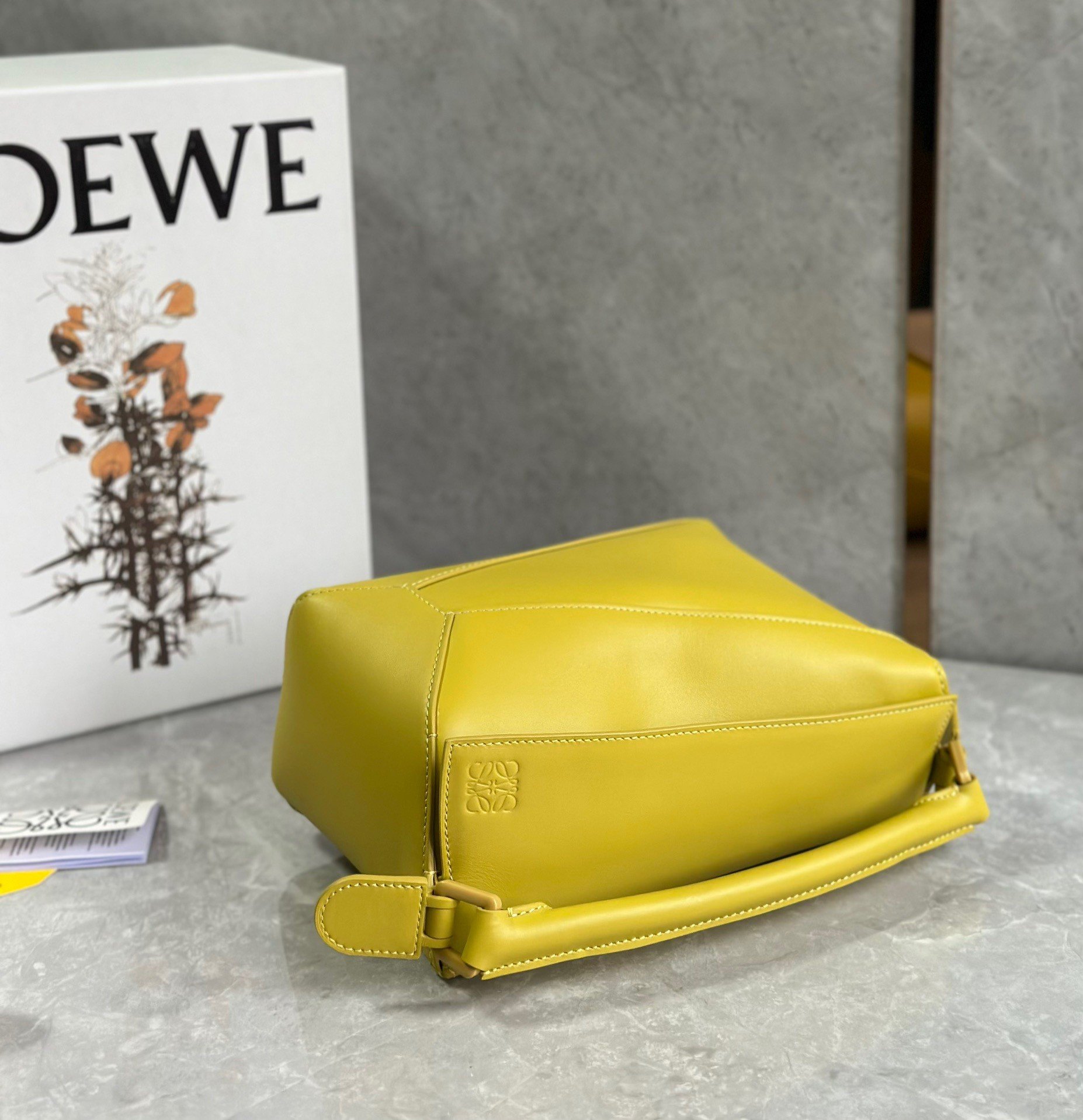 Loewe Puzzle Edge Small Bag In Yellow Satin Calfskin