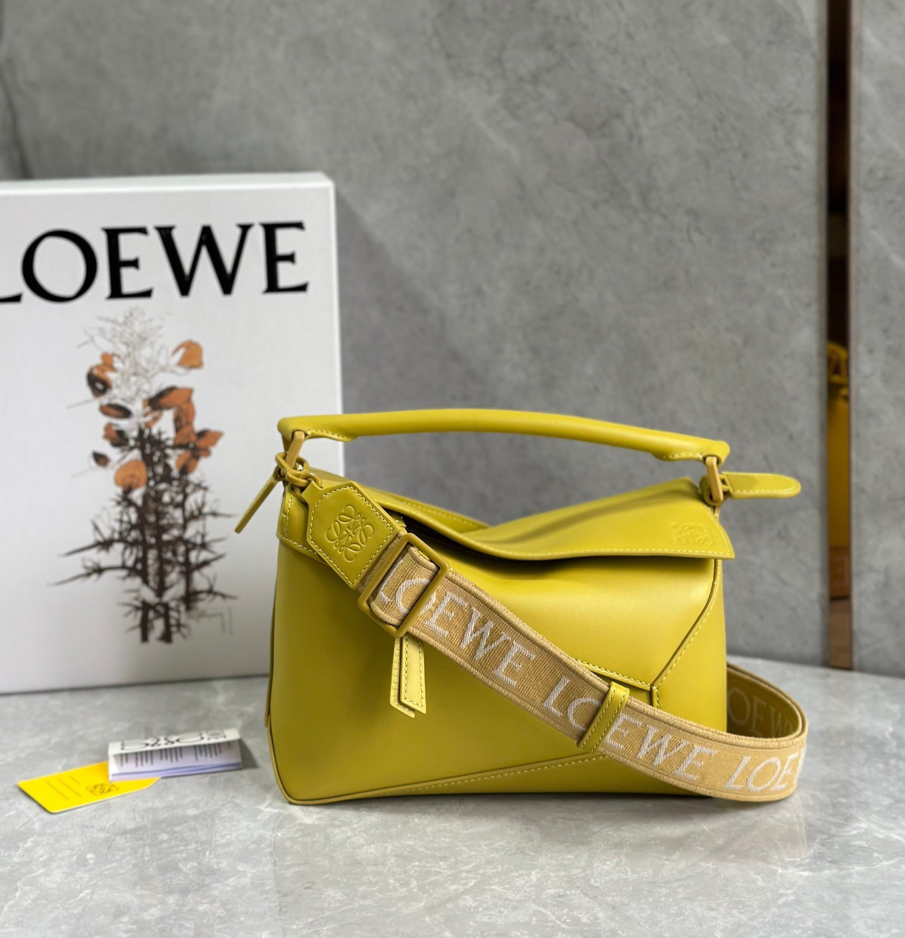 Loewe Puzzle Edge Small Bag In Yellow Satin Calfskin