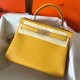 Hermes Kelly Retourne 28 Handmade Bag In Jaune Ambre Clemence Leather