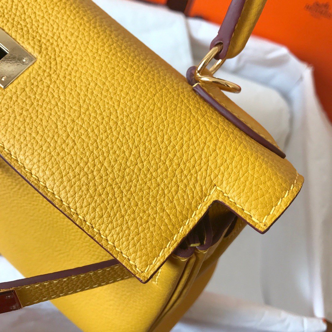 Hermes Kelly Retourne 28 Handmade Bag In Jaune Ambre Clemence Leather