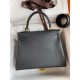 Hermes Kelly Retourne 28 Handmade Bag In Black Clemence Leather