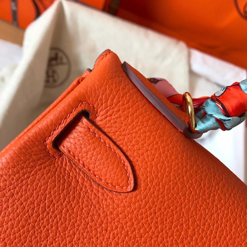 Hermes Kelly Retourne 28 Handmade Bag In Orange Clemence Leather