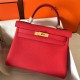 Hermes Kelly Retourne 28 Handmade Bag In Red Clemence Leather