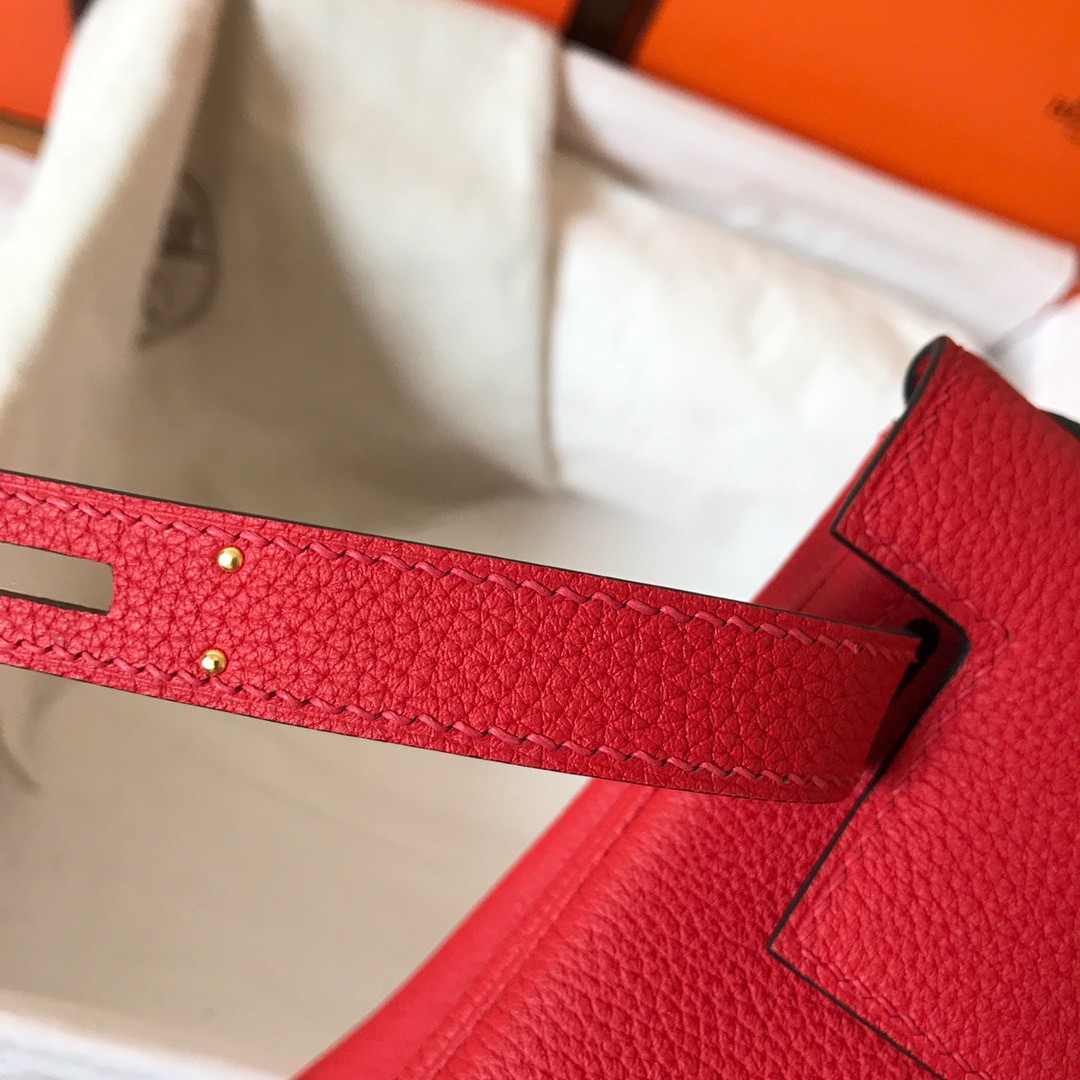 Hermes Kelly Retourne 28 Handmade Bag In Red Clemence Leather