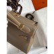 Hermes Kelly Retourne 28 Handmade Bag In Taupe Clemence Leather