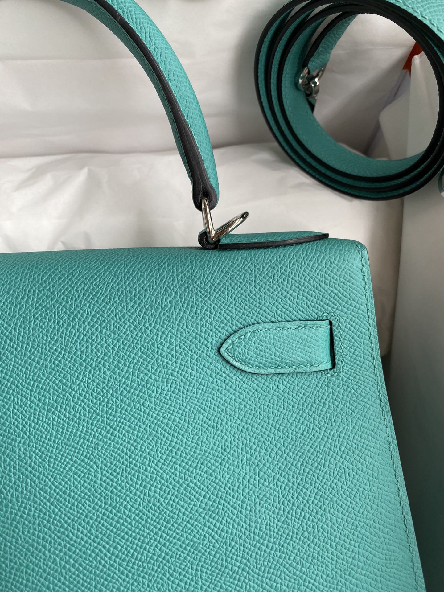 Hermes Kelly Sellier 28 Handmade Bag In Blue Paon Epsom Calfskin