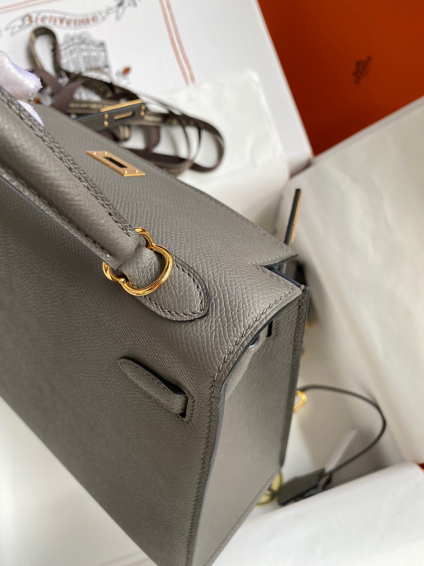 Hermes Kelly Sellier 28 Handmade Bag In Etain Epsom Calfskin