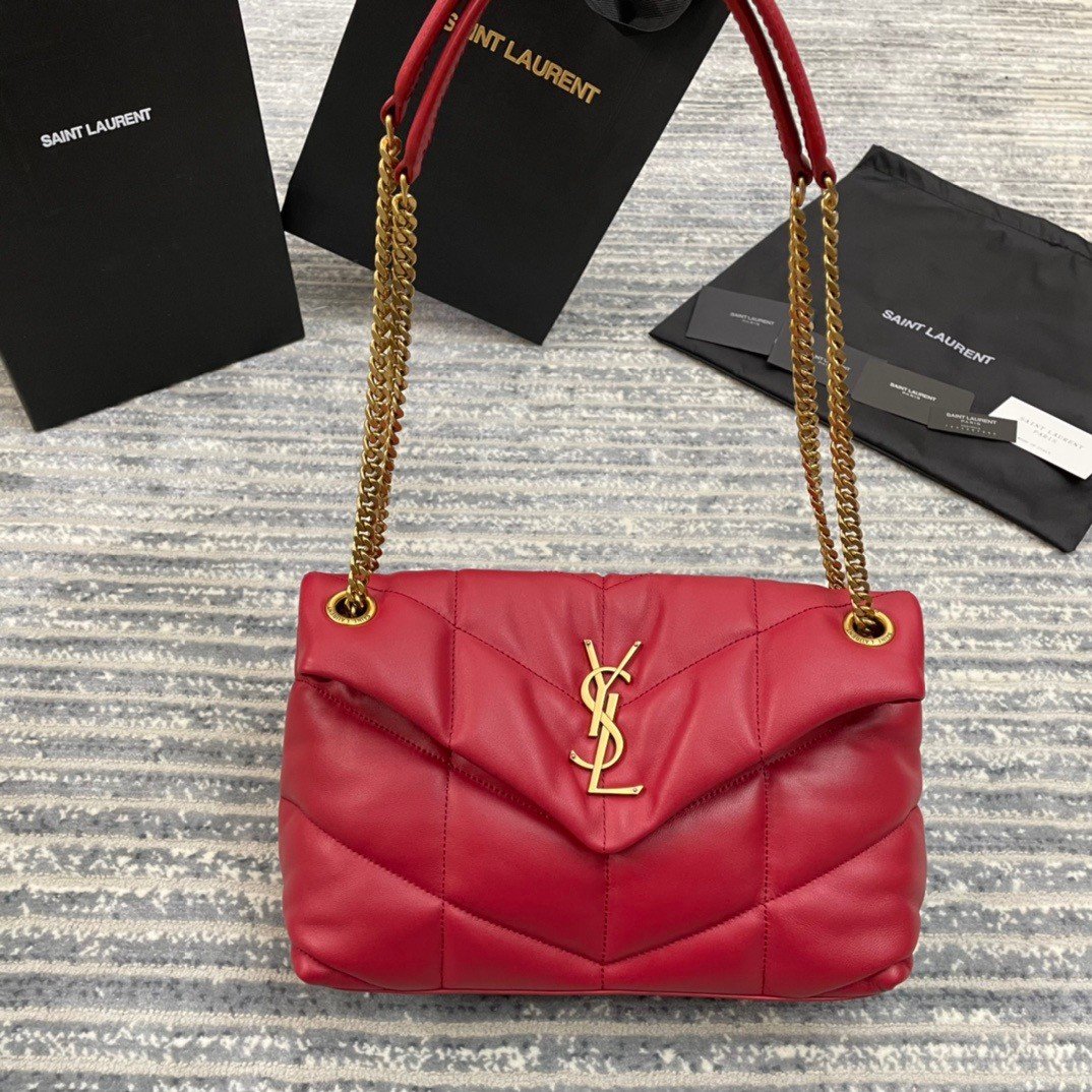 Saint Laurent Puffer Small Chain Bag In Red Lambskin