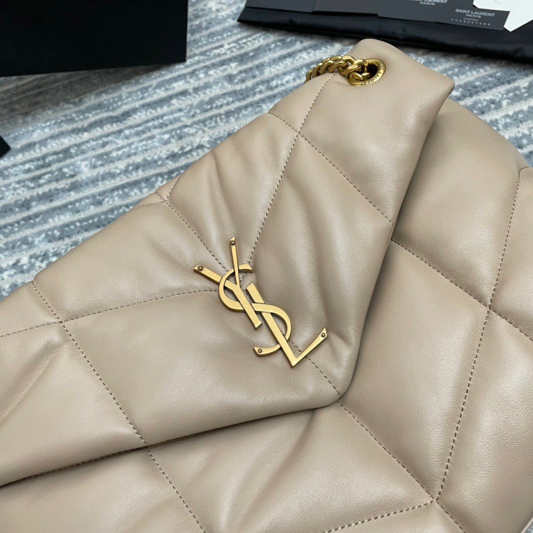 Saint Laurent Puffer Medium Chain Bag In Beige Lambskin