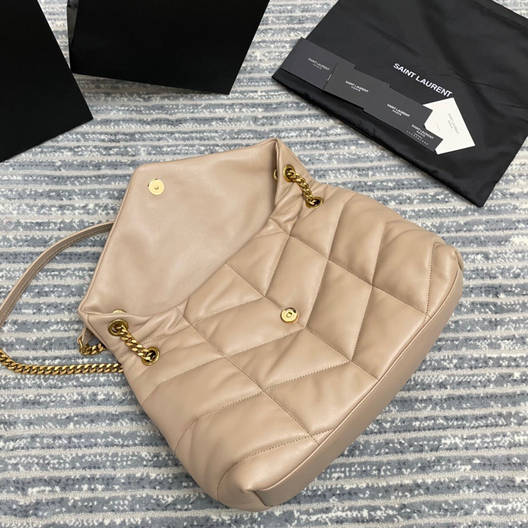 Saint Laurent Puffer Medium Chain Bag In Beige Lambskin