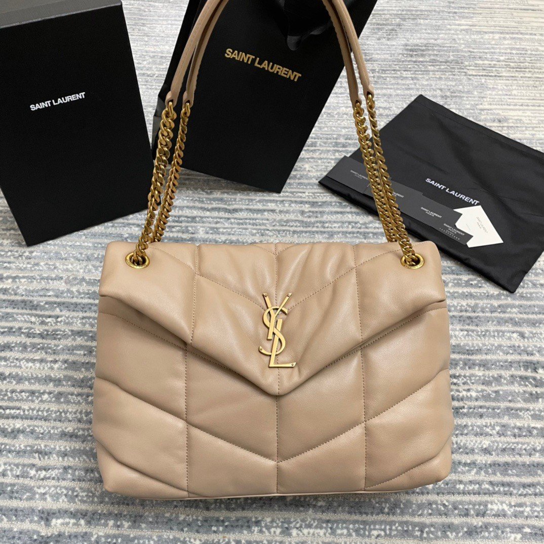 Saint Laurent Puffer Medium Chain Bag In Beige Lambskin