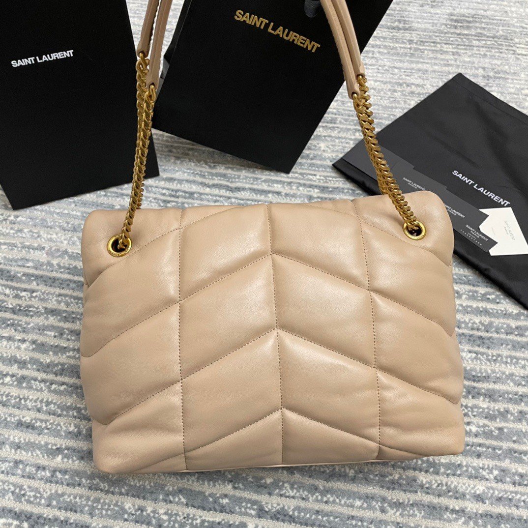 Saint Laurent Puffer Medium Chain Bag In Beige Lambskin