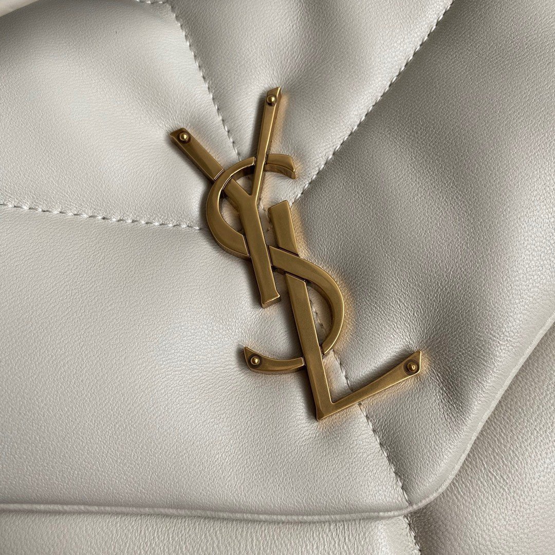 Saint Laurent Puffer Medium Chain Bag In White Lambskin