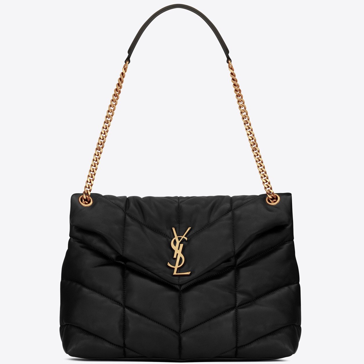 Saint Laurent Puffer Medium Chain Bag In Black Lambskin