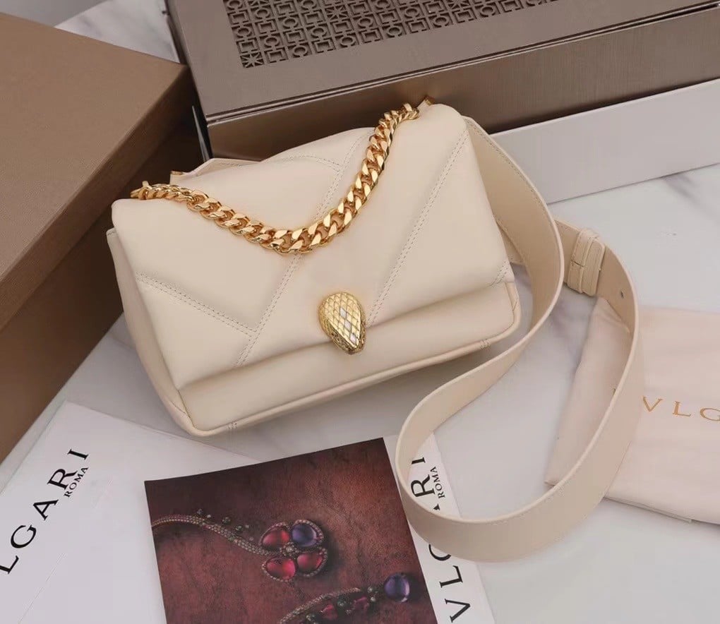 Bvlgari Serpenti Cabochon Small Bag In White Leather