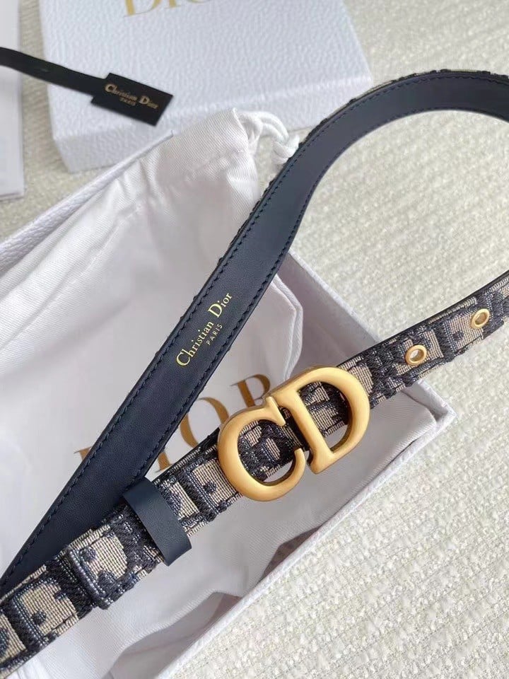 Dior Saddle 20MM Belt In Blue Dior Oblique Jacquard