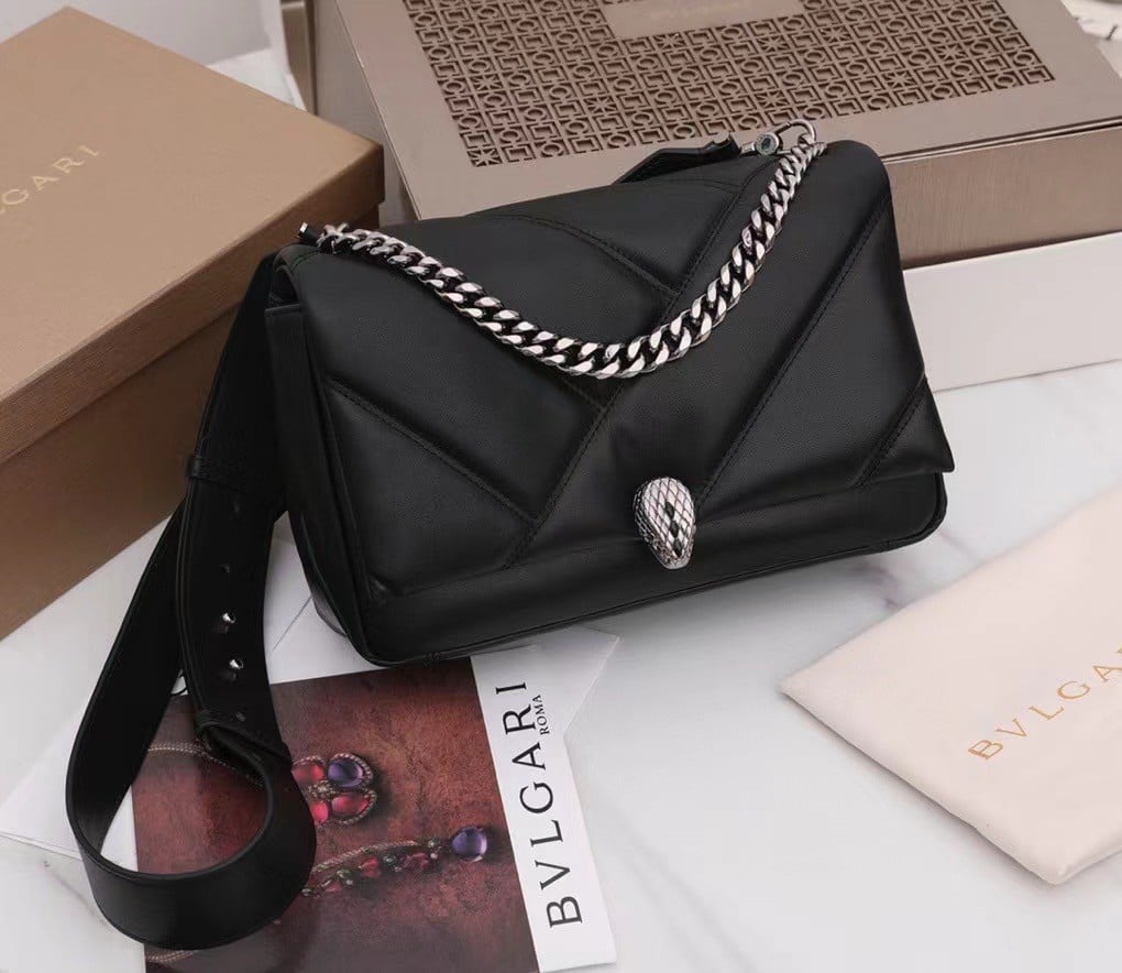 Bvlgari Serpenti Cabochon Medium Bag In Black Calfskin