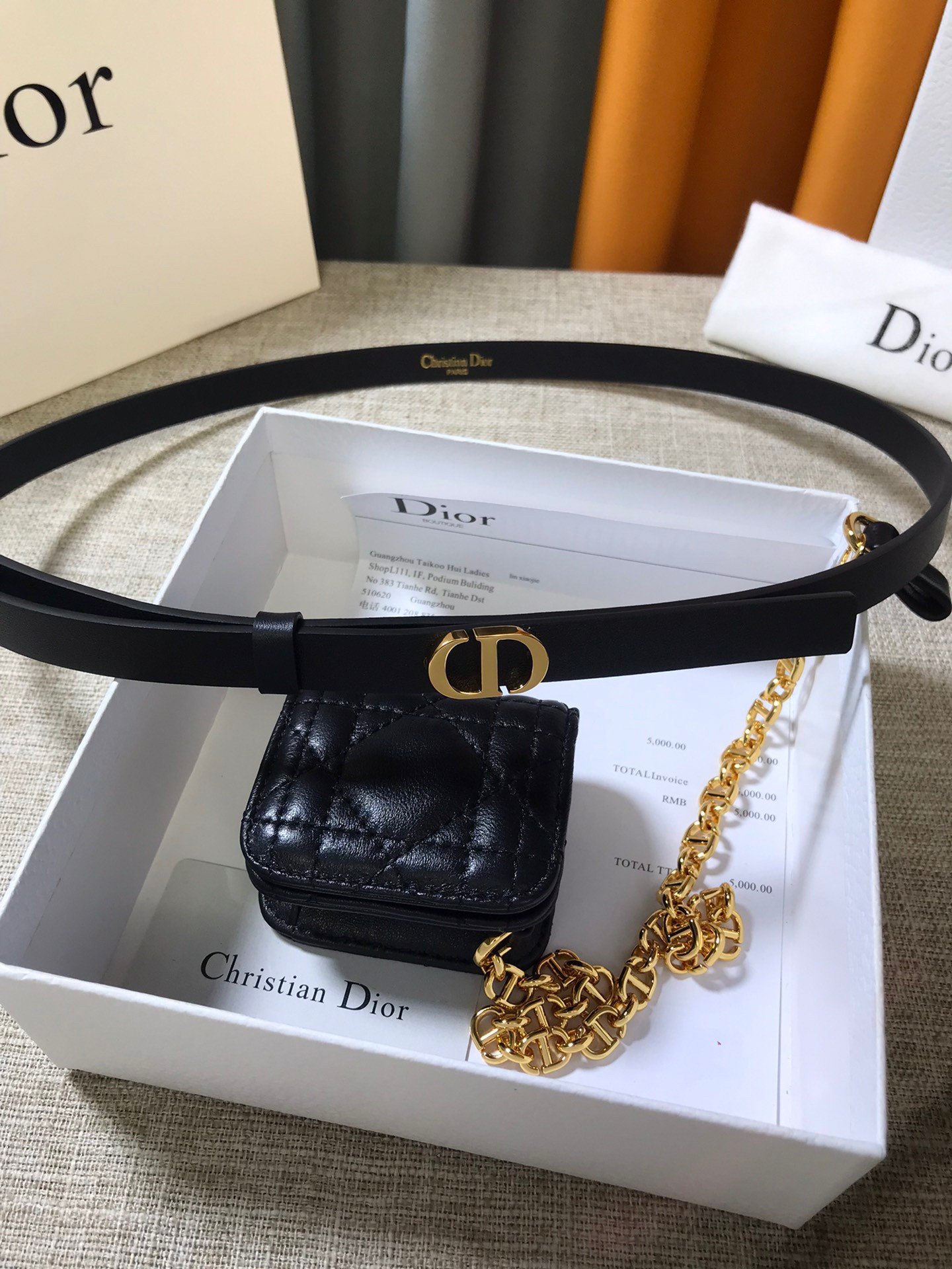 Dior Caro 15MM Belt with Removable Pouch in Black Calfskin