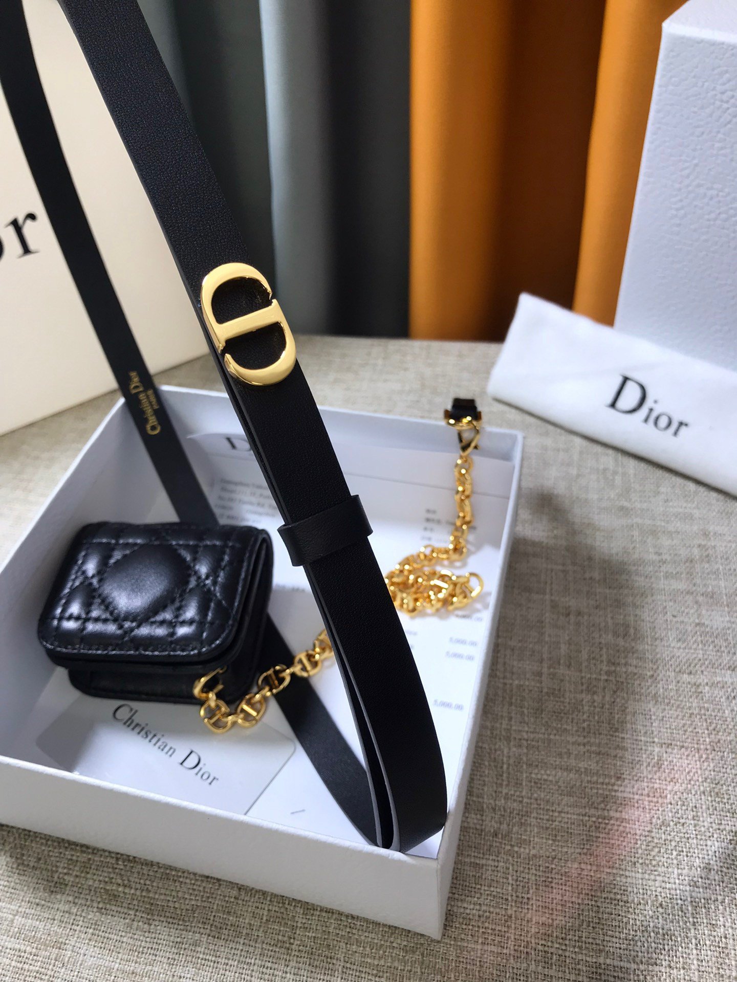 Dior Caro 15MM Belt with Removable Pouch in Black Calfskin