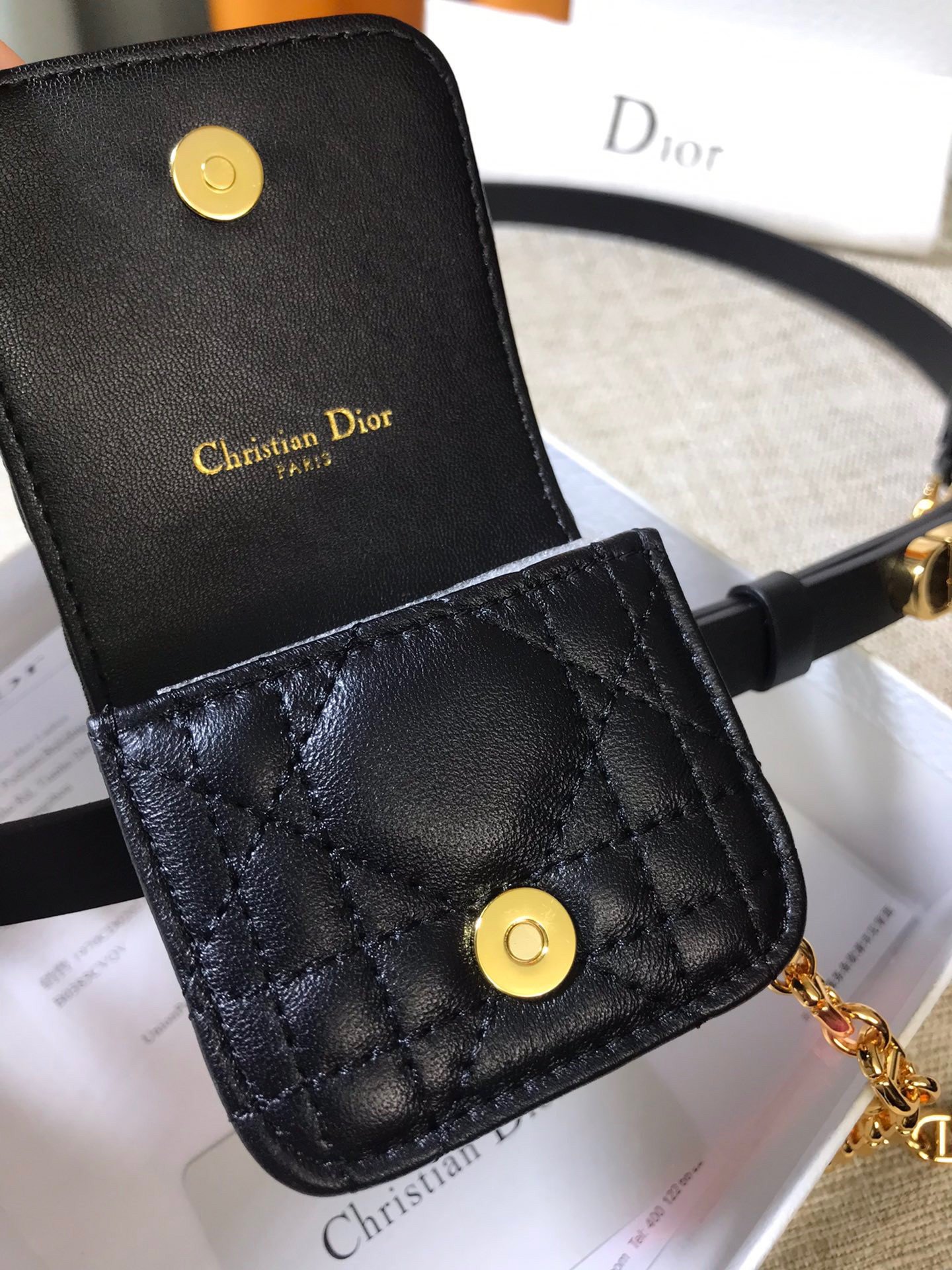 Dior Caro 15MM Belt with Removable Pouch in Black Calfskin