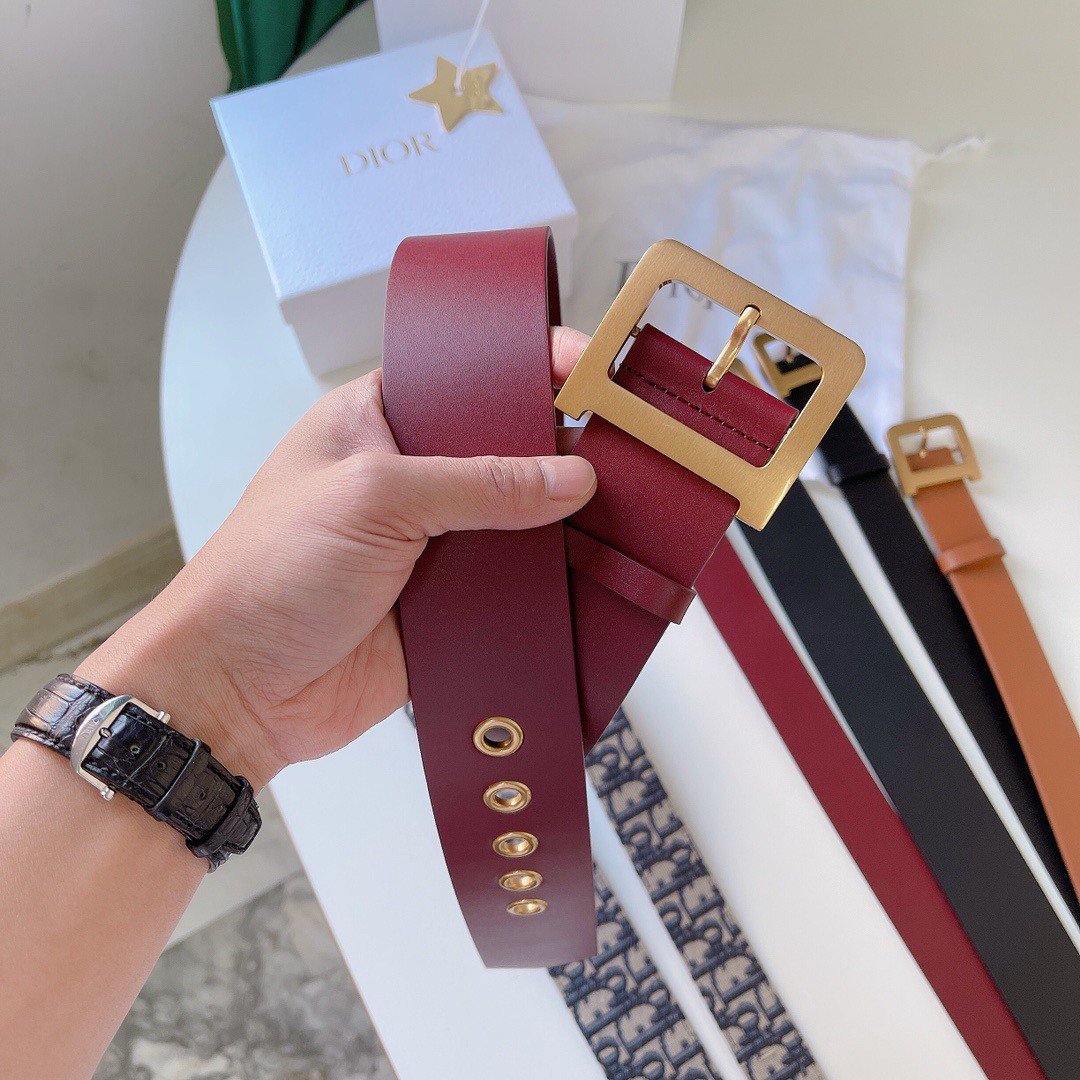 Dior Diorquake 55MM Belt In Red Calfskin