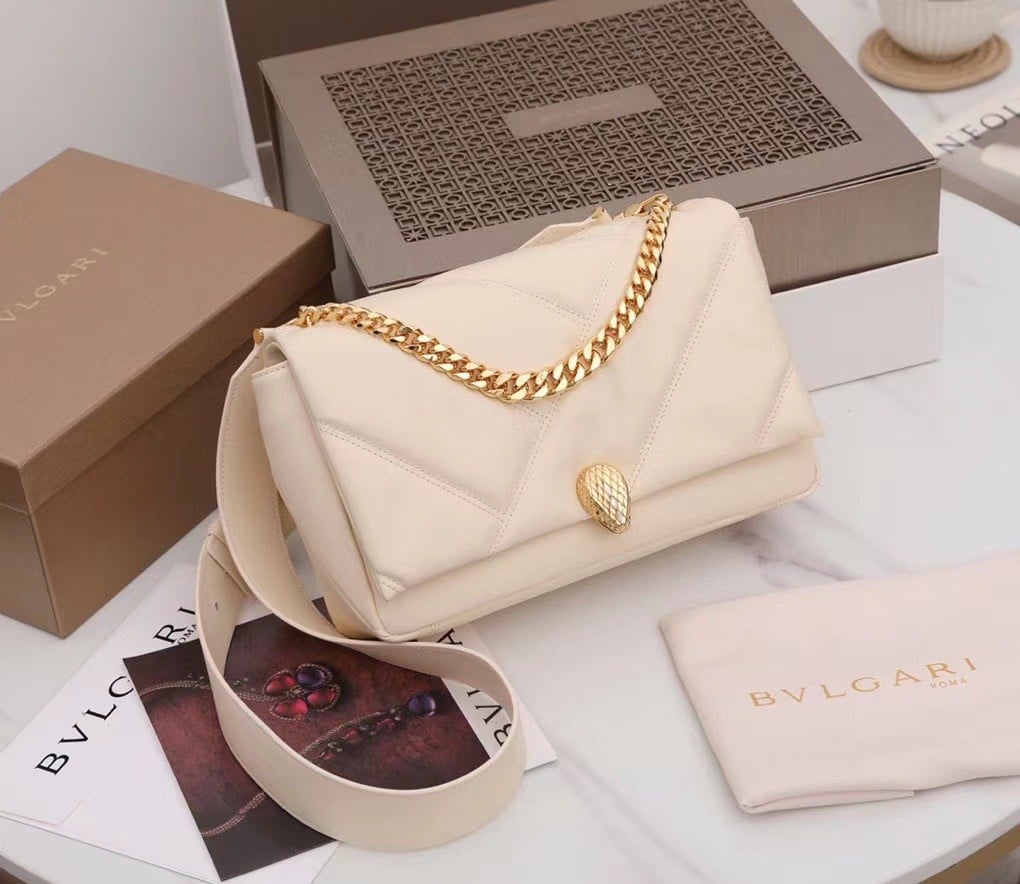 Bvlgari Serpenti Cabochon Medium Bag In White Calfskin