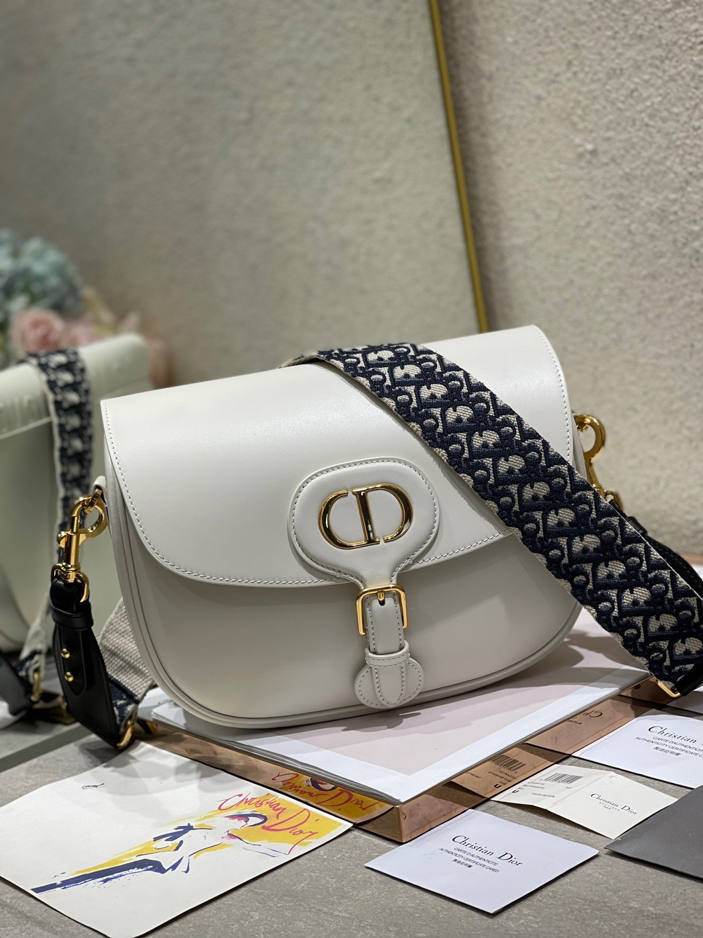 Dior Bobby Large Bag In White Box Calfskin