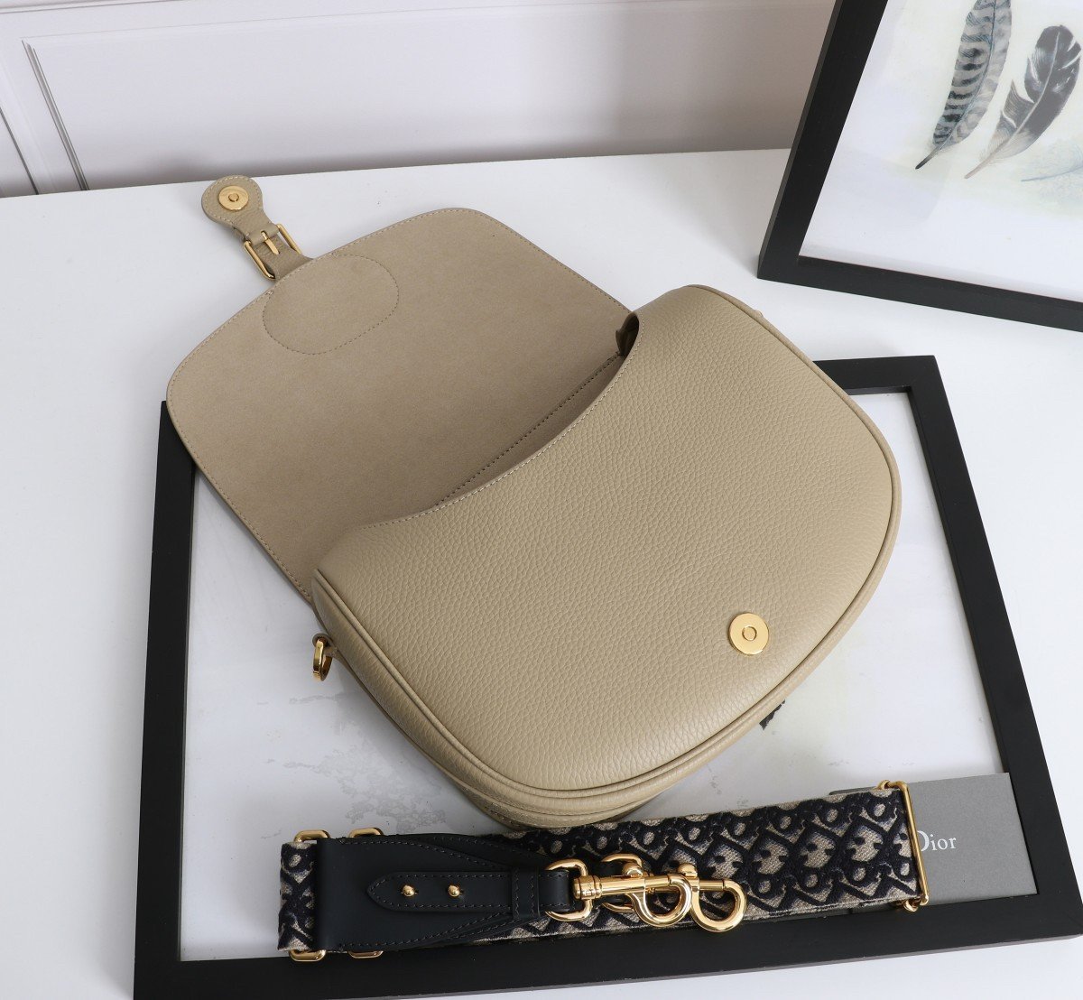 Dior Bobby Large Bag In Beige Grained Calfskin