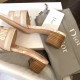 Dior Dway Heeled Slides In Pink Toile de Jouy Embroidered Cotton