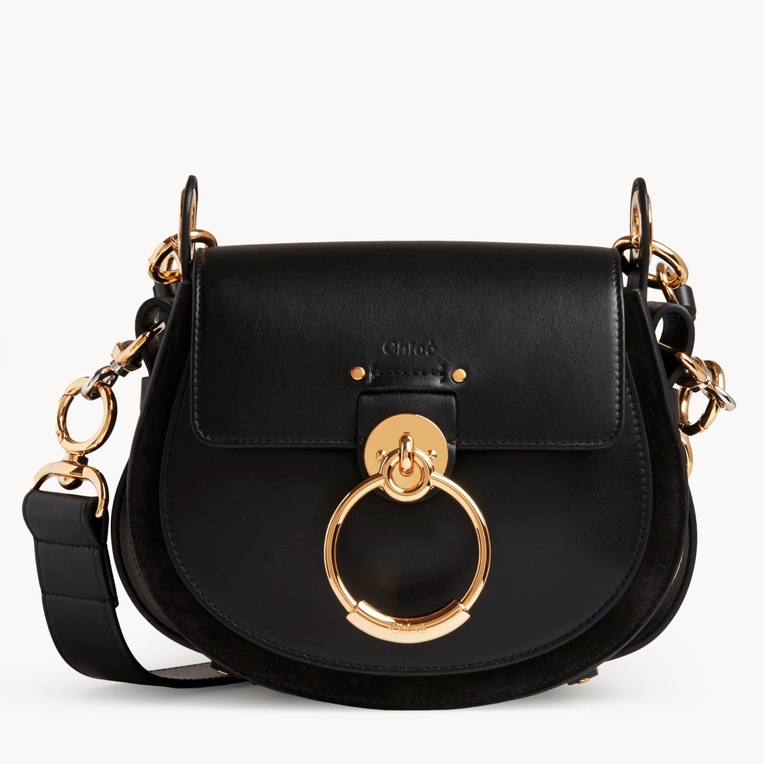 Chloe Small Tess Shoulder Bag In Black Calfskin