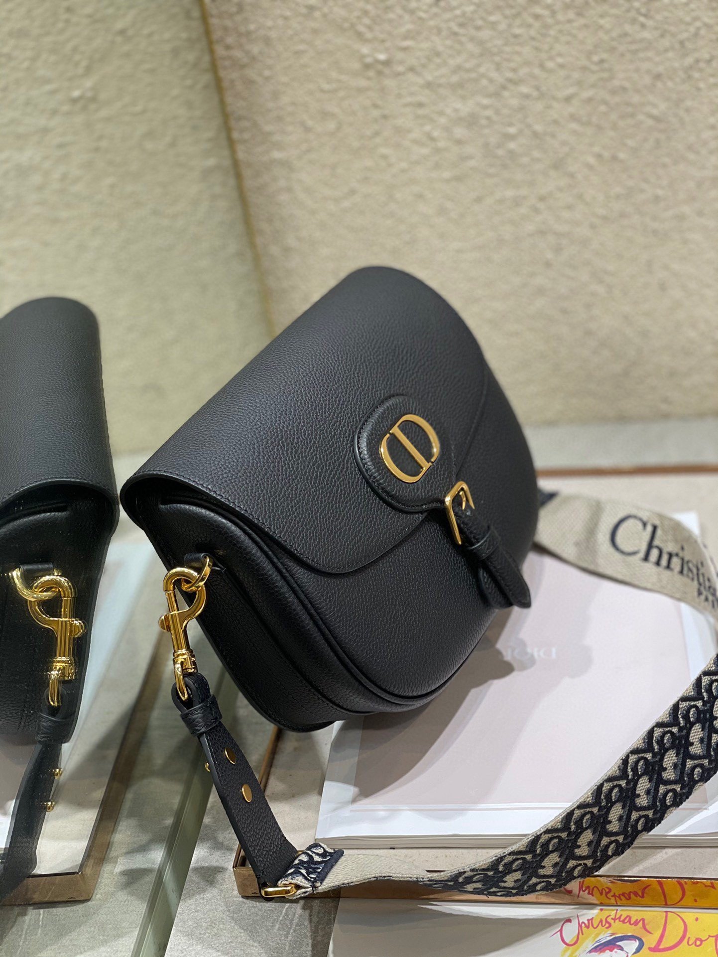 Dior Bobby Large Bag In Black Grained Calfskin