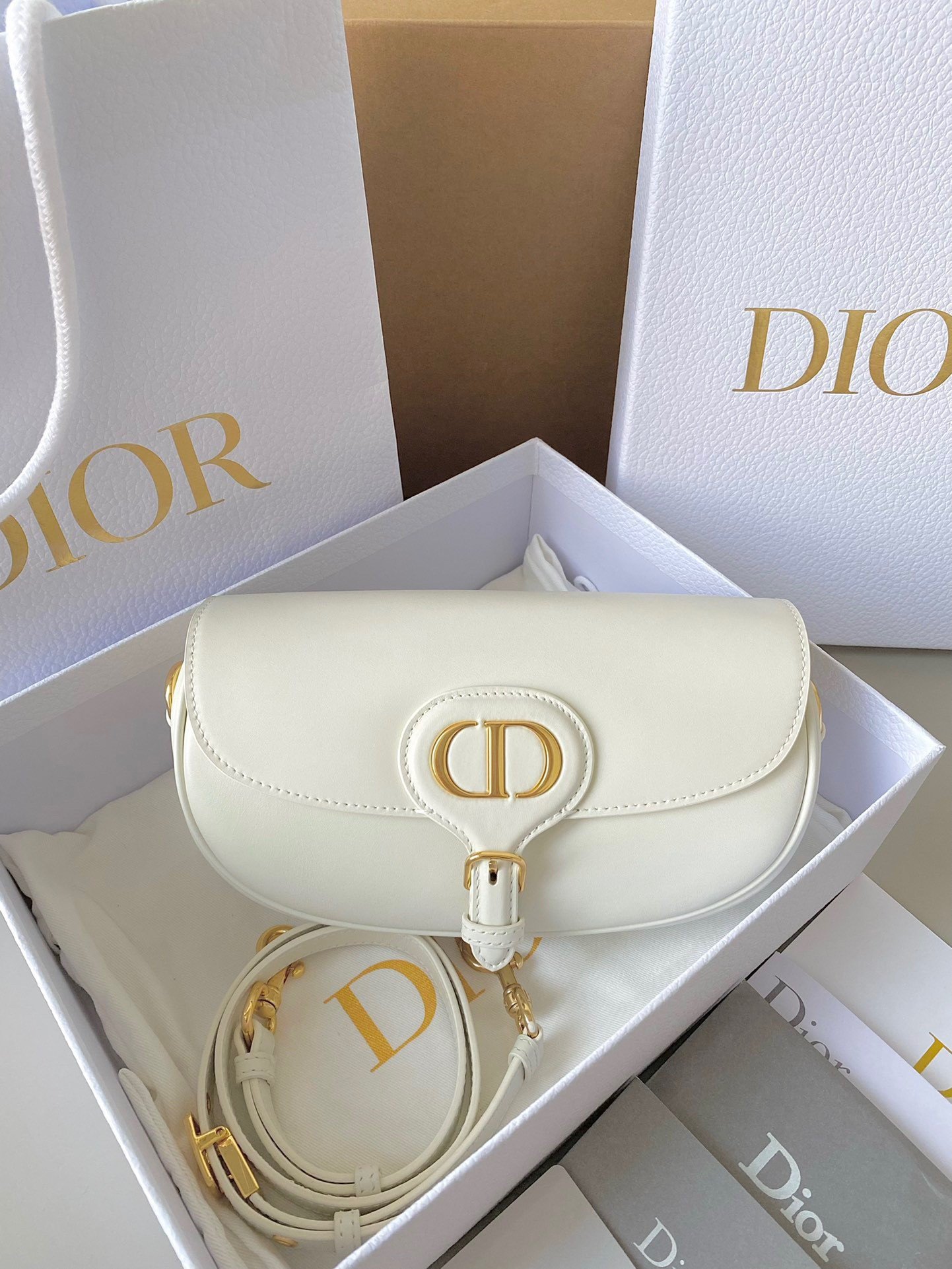 Dior Bobby East-West Bag In White Box Calfskin