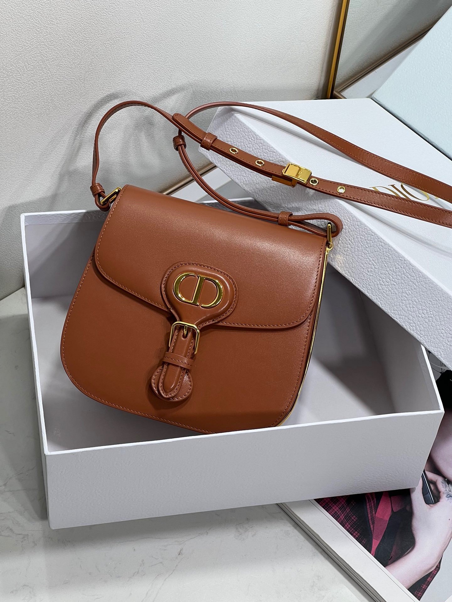 Dior Bobby Frame Bag In Brown Box Calfskin