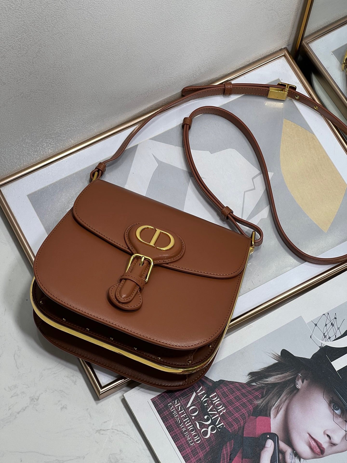 Dior Bobby Frame Bag In Brown Box Calfskin