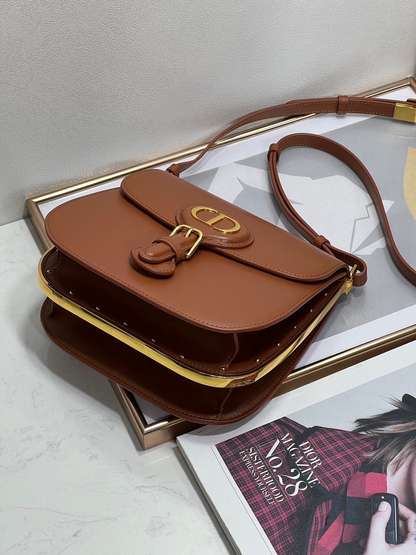 Dior Bobby Frame Bag In Brown Box Calfskin