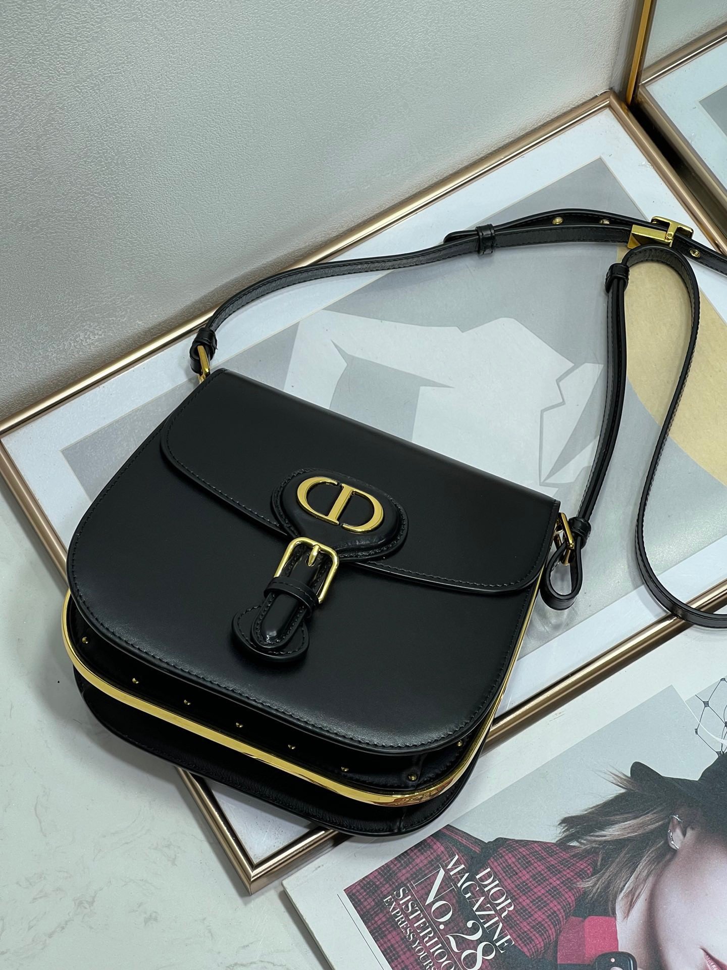 Dior Bobby Frame Bag In Black Box Calfskin