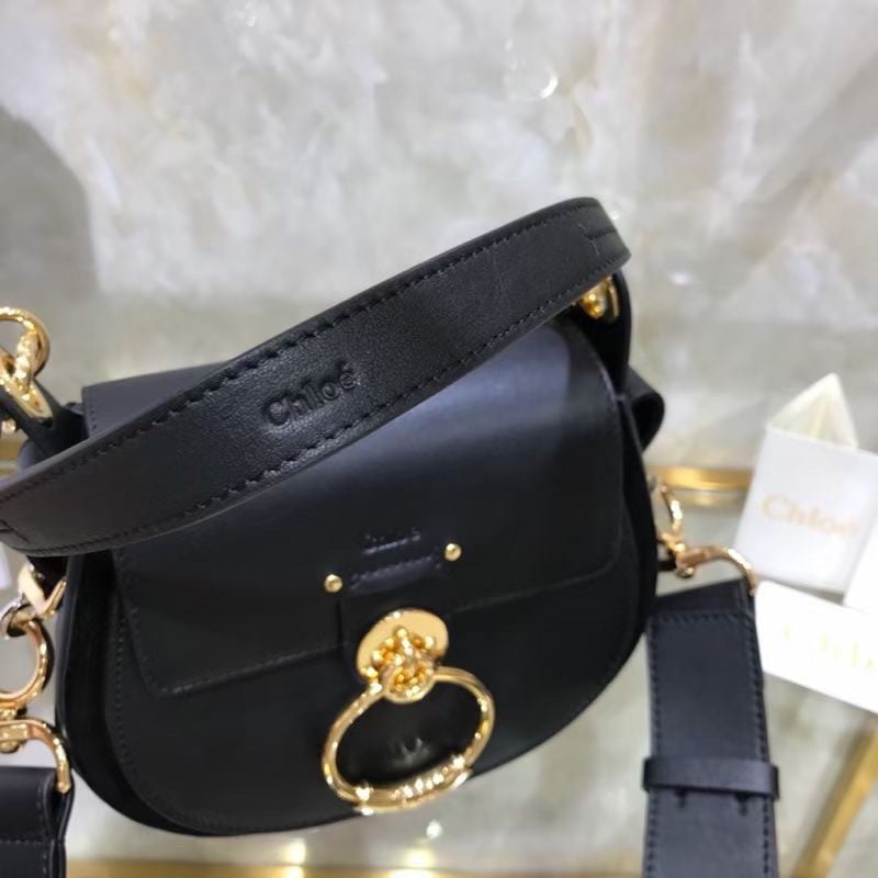 Chloe Small Tess Shoulder Bag In Black Calfskin