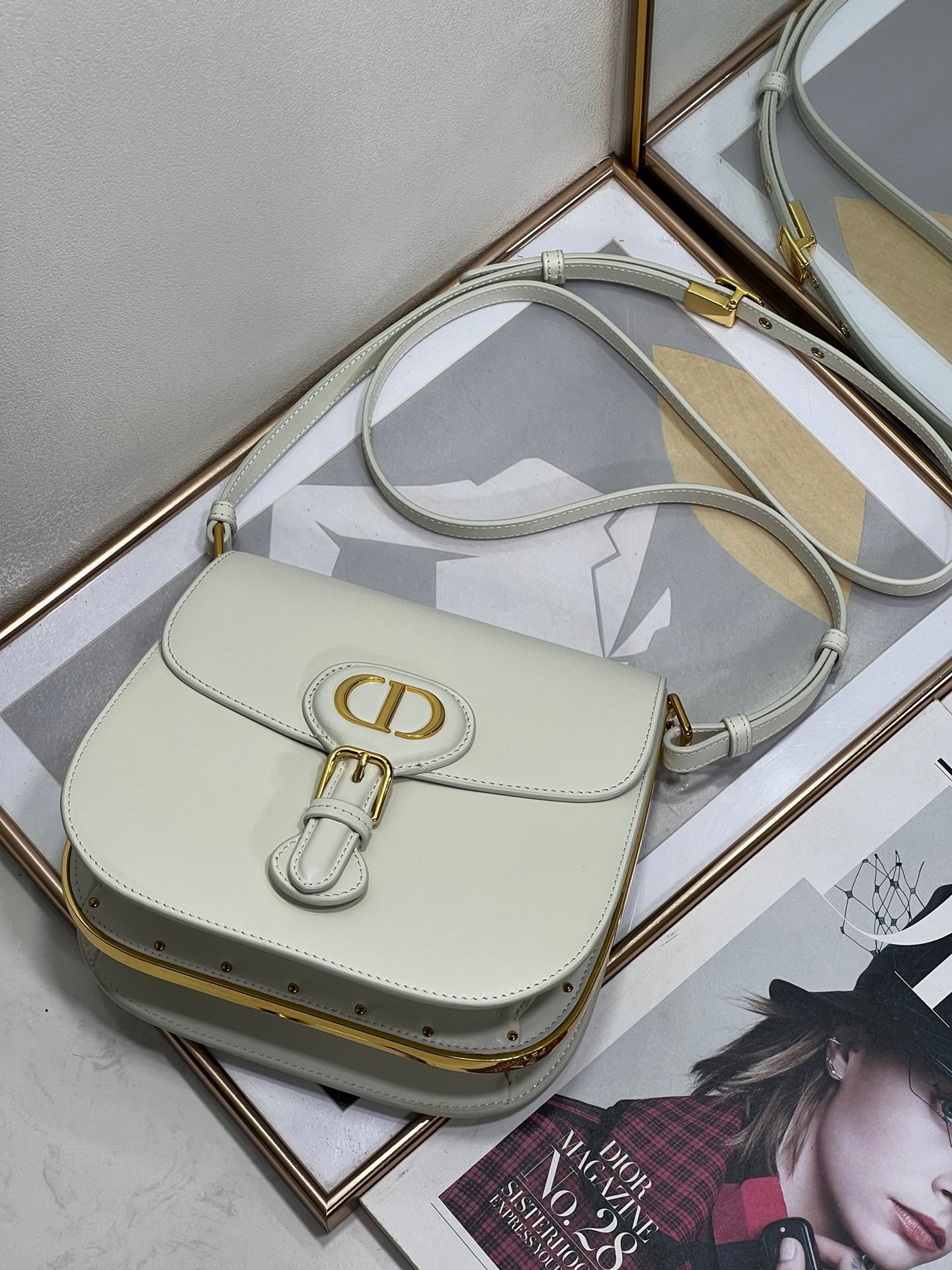 Dior Bobby Frame Bag In White Box Calfskin