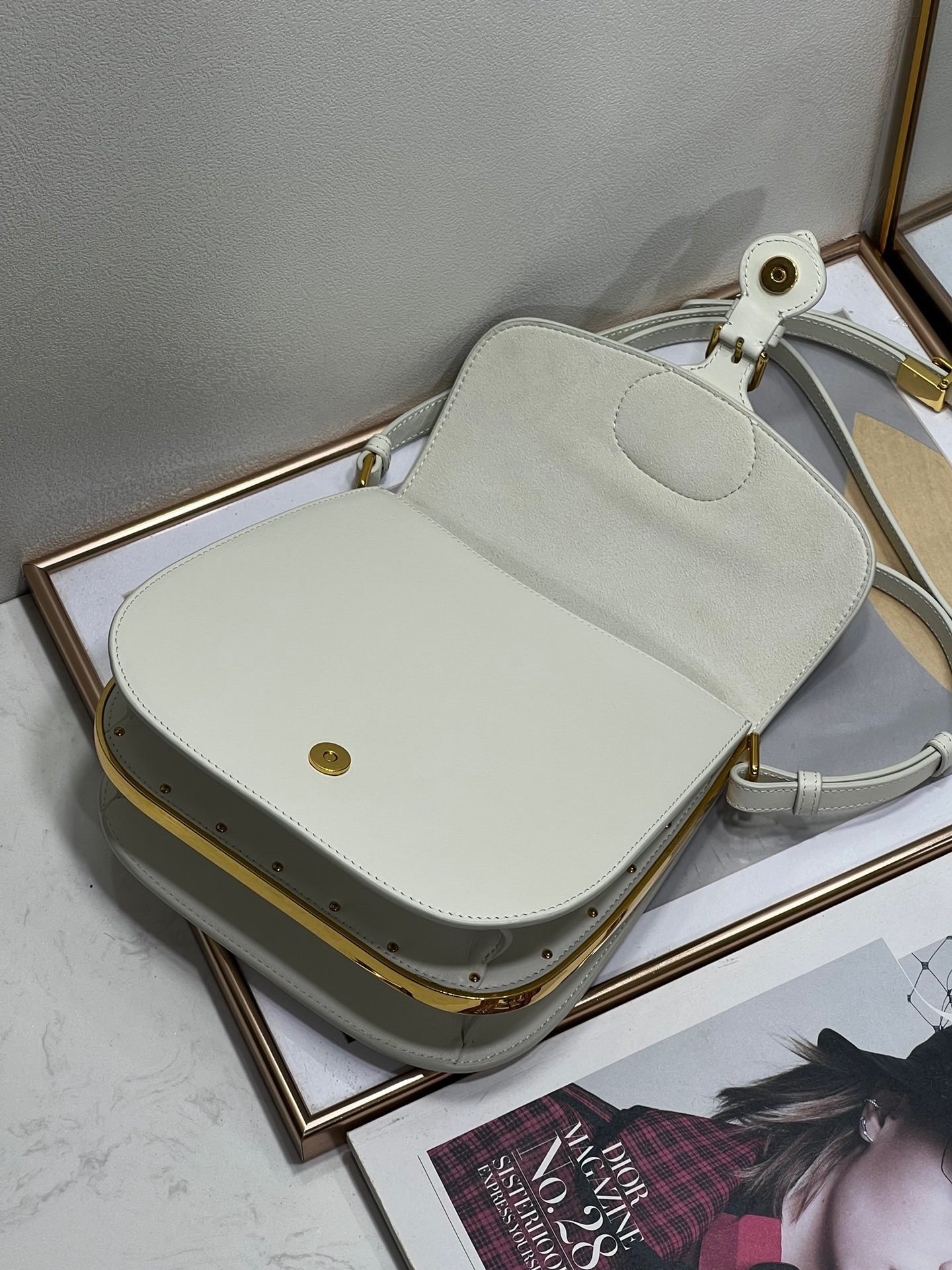 Dior Bobby Frame Bag In White Box Calfskin