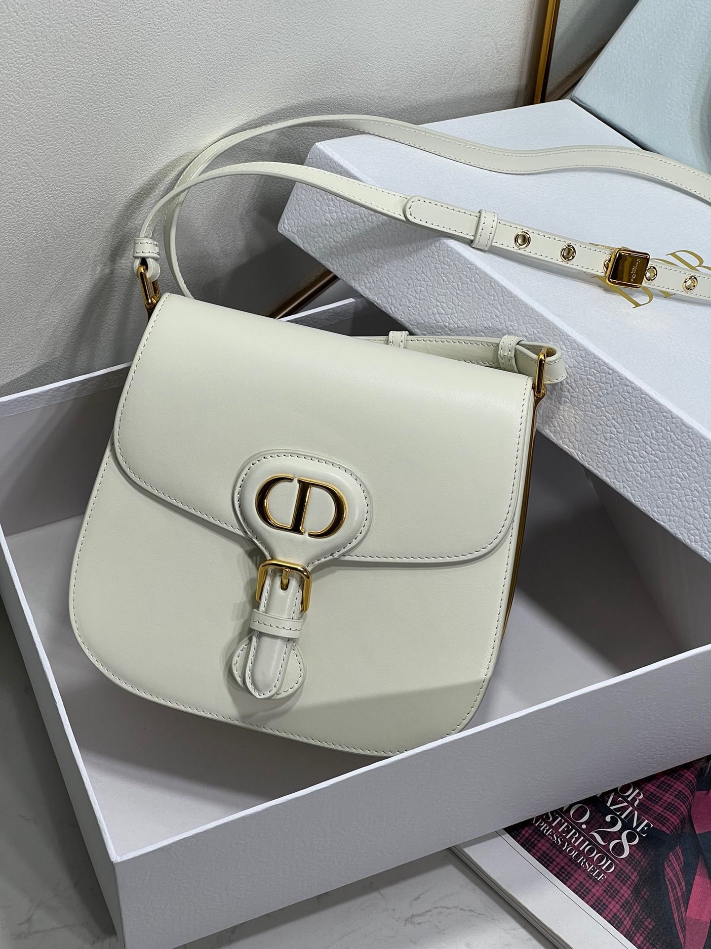 Dior Bobby Frame Bag In White Box Calfskin