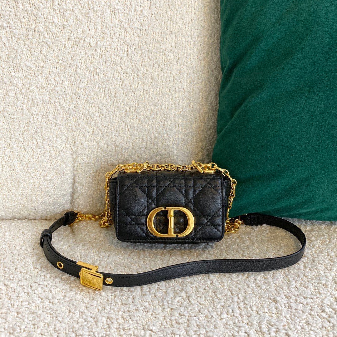 Dior Caro Micro Bag In Black Cannage Calfskin