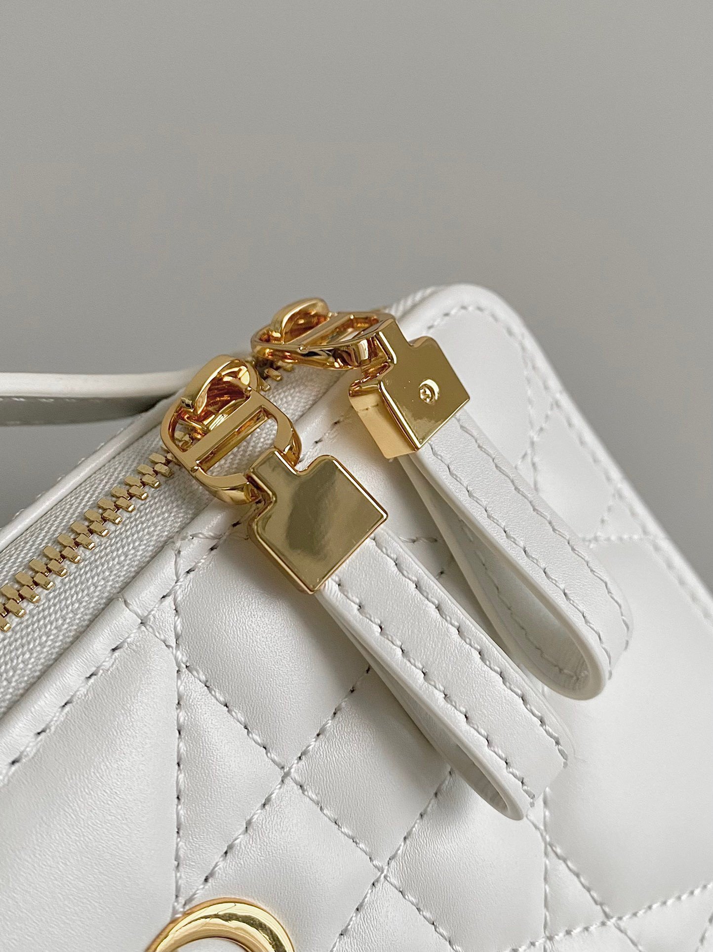 Dior Caro Box Bag with Chain in White Macrocannage Calfskin