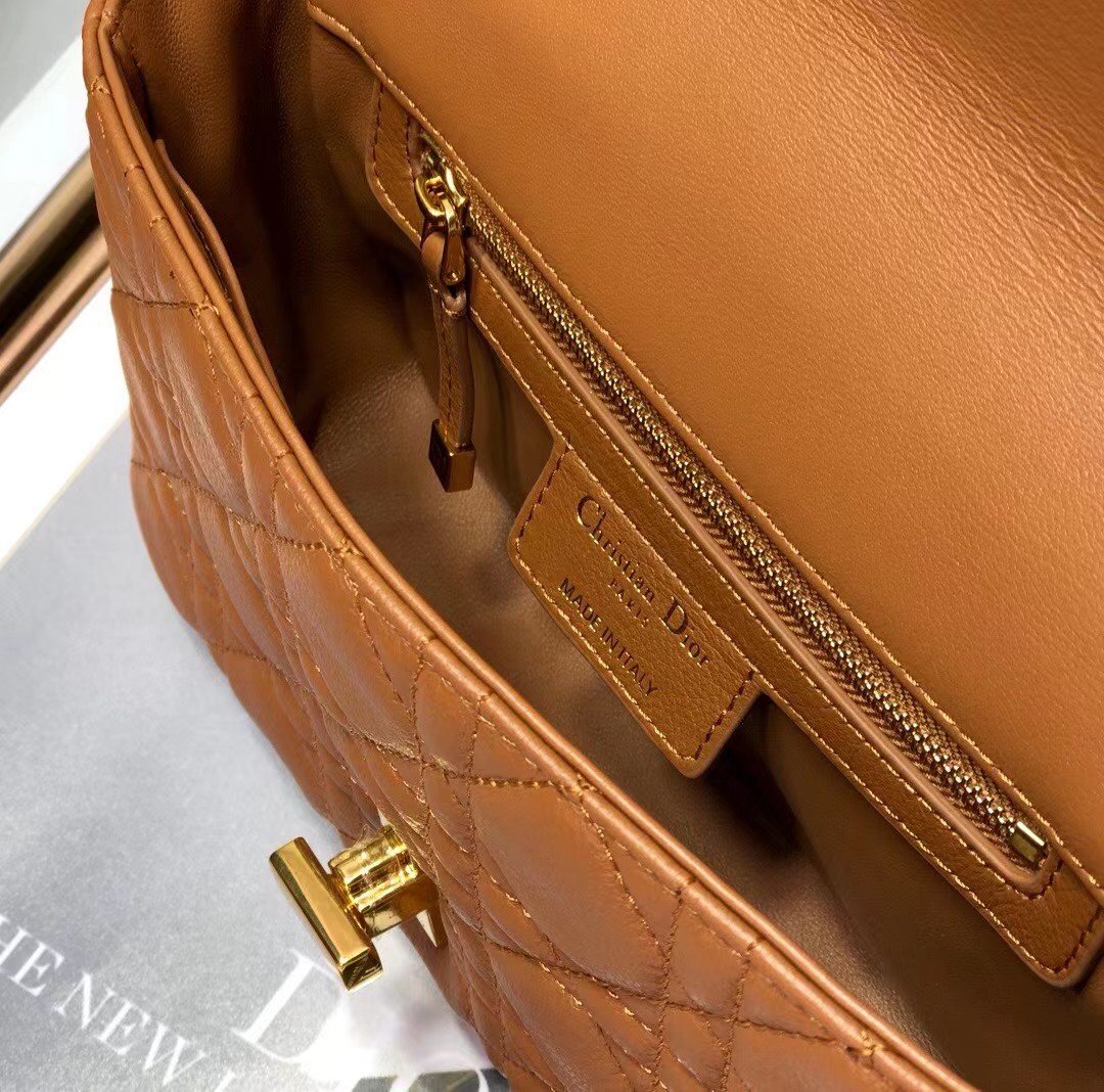 Dior Caro Small Bag In Brown Cannage Calfskin