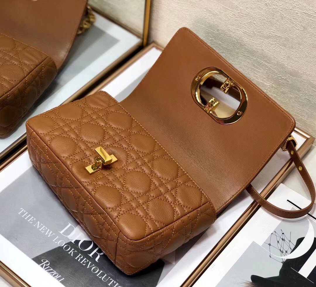 Dior Caro Small Bag In Brown Cannage Calfskin