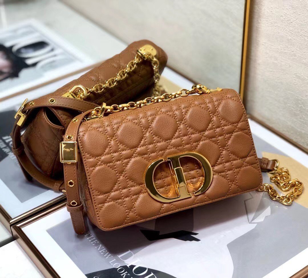 Dior Caro Small Bag In Brown Cannage Calfskin