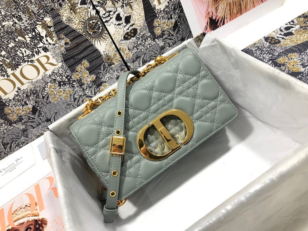 Dior Caro Small Bag In Grey Cannage Calfskin