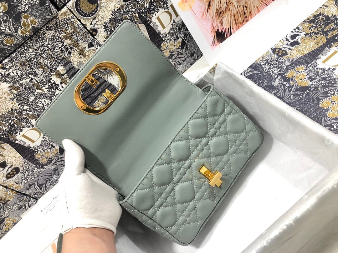 Dior Caro Small Bag In Grey Cannage Calfskin