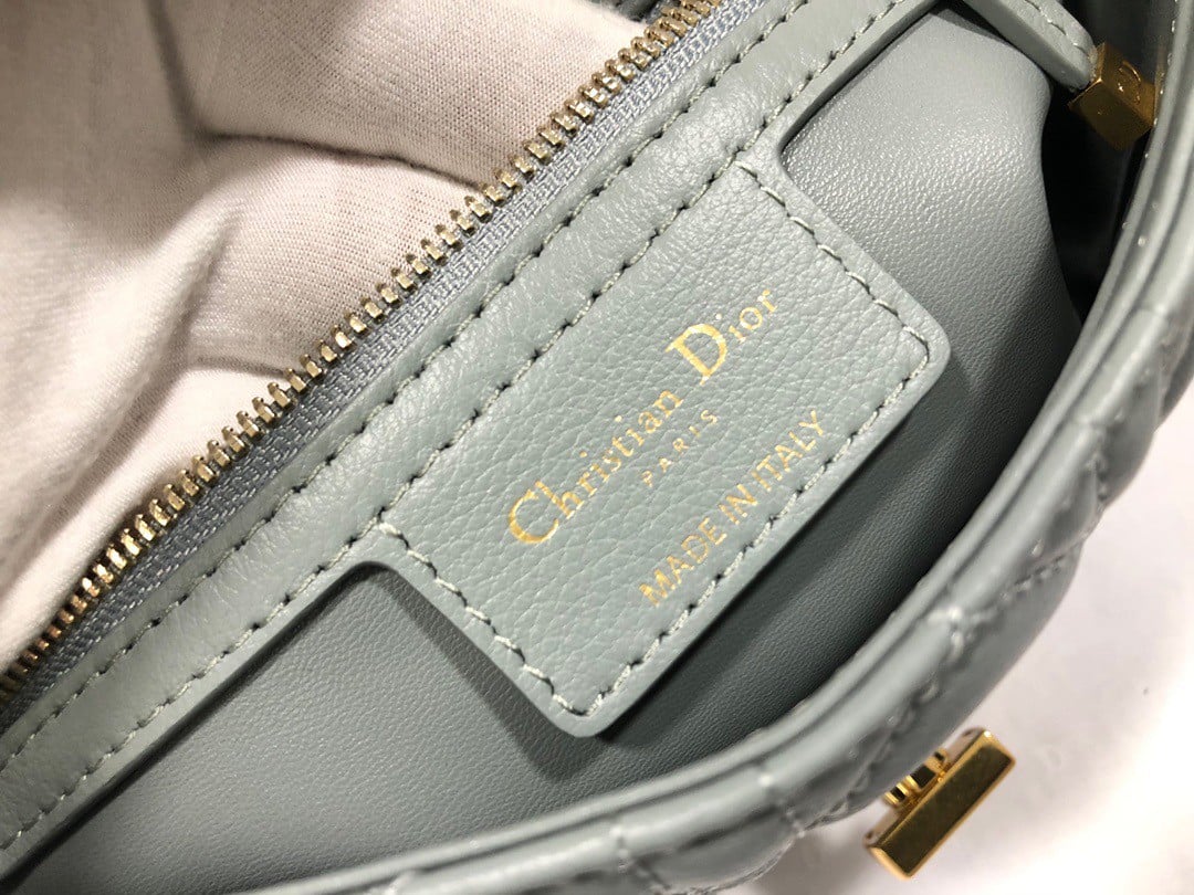 Dior Caro Small Bag In Grey Cannage Calfskin